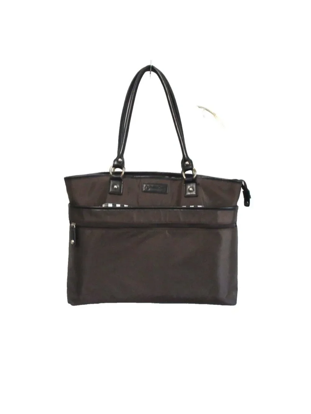 Franklin Covey Dark Brown Laptop Tote Business Work Shoulder Nylon Bag Faux Trim